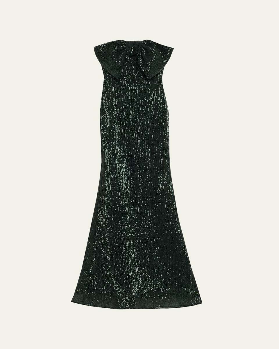 Strapless Bow-Front Sequin Gown